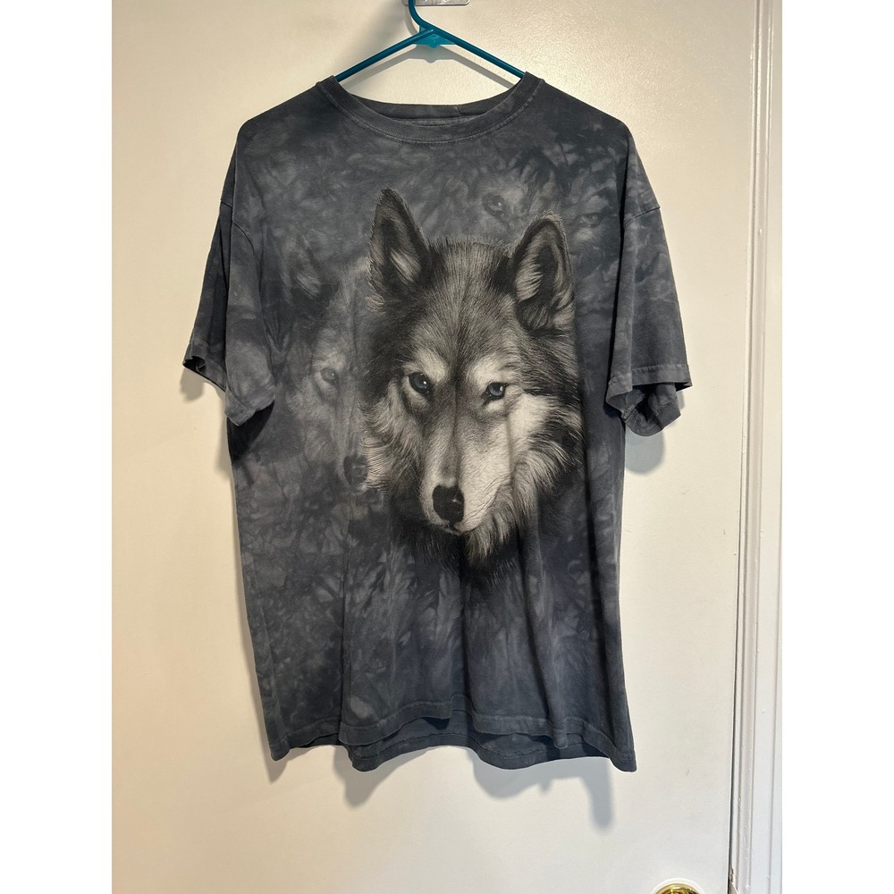 The Mountain Gorpcore Wolf Graphic Tee Sz:XL Gray Tie Dye Cotton